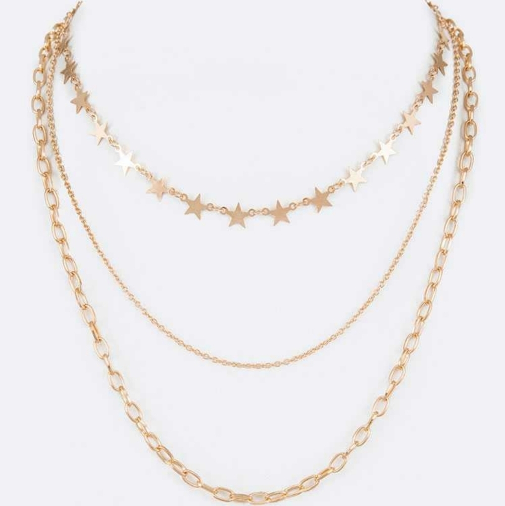 J. Elise Boutique Gold Dainty Star Mix Chain Layer Fashion Necklace